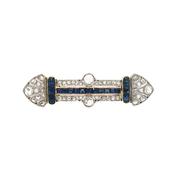 Antique Natural Sapphire and Diamond Art Deco Panel Brooch image