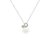 Freshwater &amp; Natural Diamond Pearl Pendant in 9ct White Gold image
