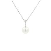 Freshwater Pearl &amp; Natural Diamond Pendant in 9ct White Gold image