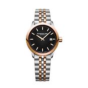 Ladies Raymond Weil Freelancer Two Tone Watch With Black Dial &amp; Rose Gold Plated Accents