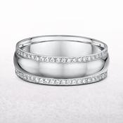 Ladies Satin Center Grain Set Brilliant Cut Natural Diamond Edges Wedding Band In 18ct White Gold - K