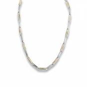 Ladies Two Tone Long Pinched Oval Link 18" Chain in 9ct Yellow &amp; White Gold