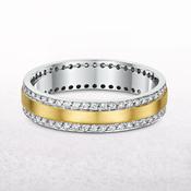 Ladies Two Tone Satin Finish Center Natural Diamond Edges Wedding Band In 18ct Gold - L image