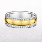 Ladies Two Tone Satin Finish Centre Natural Diamond Edging Wedding Band In 18ct Yellow Gold - K image