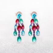 Multicoloured Waterfall Style Silver Earrings