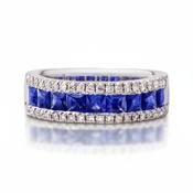 Natural diamond and Sapphire Princess Cut Ring in 18ct White Gold - L image