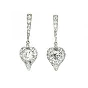 Natural Diamond Heart Vintage Drop Earrings in 18ct White Gold