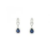 Pear Shaped Sapphire and Natural Diamond Drop Earrings in 18ct White Gold