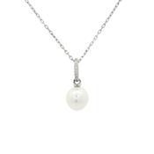 Pearl &amp; Natural Diamond Pendant in 9ct Wihte Gold image