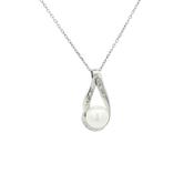 Pearl &amp; Natural Diamond Teardrop Pendant in 18ct White Gold image