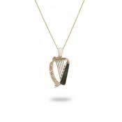Connemara Marble Harp Pendant and Chain in 10ct Yellow Gold