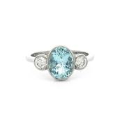 Platinum Aquamarine &amp; Natural Diamond Three Stone Dress Ring