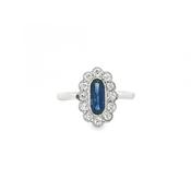 Platinum Art Deco Platinum narrow oval Sapphire and diam grain set ring