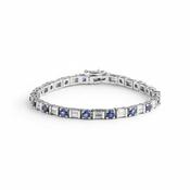 Platinum Baguette Cut Natural Diamond and Round Sapphire Line Bracelet image