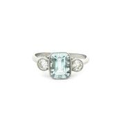 Platinum Three Stone Aquamarine &amp; Natural Diamond Dress Ring image