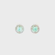 Cabochon Blue Topaz And Natural Diamond Halo Earrings Set In 18ct Yellow Gold image