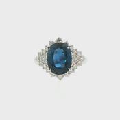 Vintage Sapphire and Natural Diamond Oval Fancy Cluster Ring in Platinum image