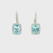 3.52ct Blue Topaz &amp; 0.49ct Natural Diamond Halo Cluster Drop Earrings in 18ct White Gold image