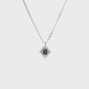 Vintage Emerald Cut Sapphire and Natural Diamond and Mixed Diamond Cluster Pendant in Platinum image