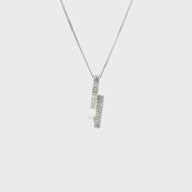 Natural Pearl and Diamond Drop Pendant on chain in 18ct White Gold image