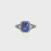 Vintage Emerald Cut Tanzanite and Natural Diamond Split Shank Ring in Platinum image