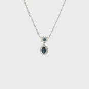 Vintage Oval Sapphire and Natural Diamond Cluster Pendant and Chain in Platinum image