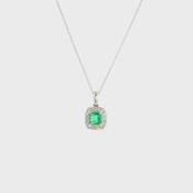 Vintage 0.73ct Emerald and Natural Diamond Halo Pendant in 18ct White Gold image
