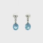 Oval Aquamarine And Natural Diamond Drop Earrings Set In 18ct White Gold image