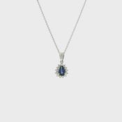 Vintage Platinum 0.73 Sapphire and 0.16 Diamond Pear Cluster Pendant and Chain image