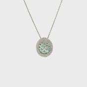 Vintage Natural Oval Mother of Pearl and Diamond Pendant Insert on chain in 18ct White Gold image