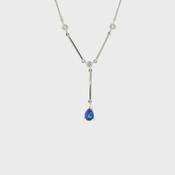 Vintage Natural Sapphire and Diamond Drop Necklace in 18ct White Gold image