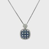 18ct White Gold Royal Blue Sapphire and Natural Diamond Cluster Pendant Necklace
