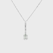 Emerald Cut Natural Diamond &amp; Natural Diamond Baguette Drop Pendant in 18ct White Gold