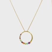 Vintage Multi-Colour Stone Circle Pendant Necklace in 14ct Yellow Gold image