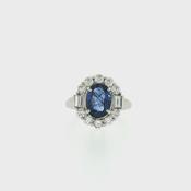 Vintage Natural Sapphire and Diamond Cluster Ring in Platinum image