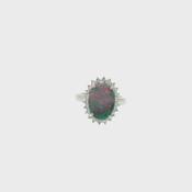 Vintage Natural Black Opal and Diamond Cluster Dress Ring in Platinum image
