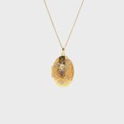 9ct Oval Floral Engraved Locket Necklace in Yellow Gold