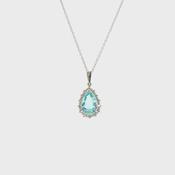Vintage Aquamarine and Natural Diamond Pear Cluster Pendant and Chain in Platinum image
