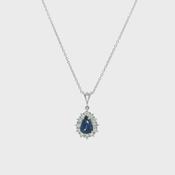 1.38ct Royal Blue Sapphire and Natural Diamond Halo Pendant set in Platinum image