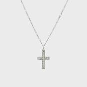 Vintage Small Natural Diamond Cross and Figaro Style Chain in 18ct White Gold image