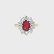 Natural Ruby and Diamond Oval Cluster Ring Set in 18ct Yellow Gold image