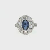 1.75ct Sapphire 1.56ct Diamond Double Halo Cluster Ring Set In Platinum image