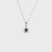 Vintage Oval Sapphire and Natural Diamond Cluster Pendant and Chain in Platinum image