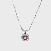 Platinum Ruby and Natural Diamond Red Cluster Pendant and Chain image