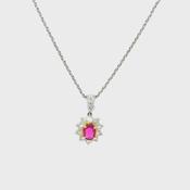 Ruby and Natural Diamond Halo Pendant in 18ct White Gold image