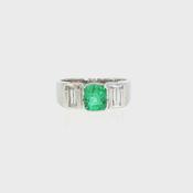 Vintage Natural Emerald and Diamond Three Stone Dress Ring in 18ct White Gold image