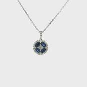 18ct White Gold Royal Blue Sapphire and Natural Diamond Round Fancy Pendant