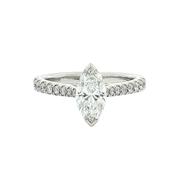 0.91ct E Vs1 Vintage Marquise Diamond Solitaire 18ct White Gold image