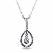 Sapphire &amp; Diamond Pear Drop White Gold Pendant image