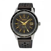 Seiko Gents FUME Automatic GMT Round Smokey Dark Grey Dial with Gold Hands on Leather Strap image